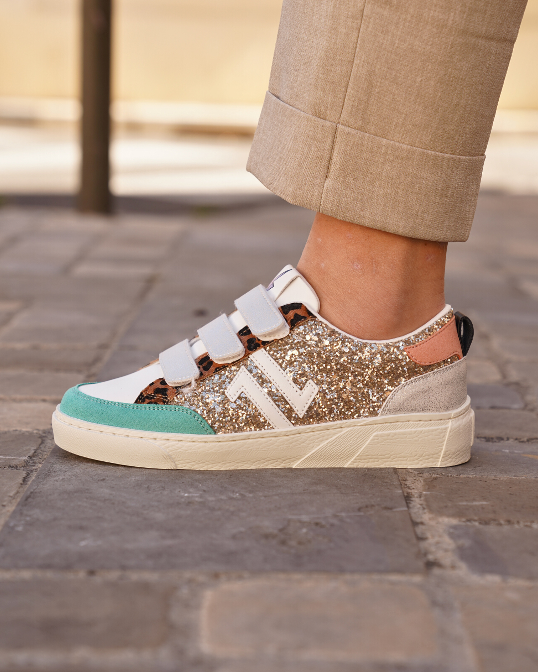 Basket femme multicolore à scratch - CL84 MULTI