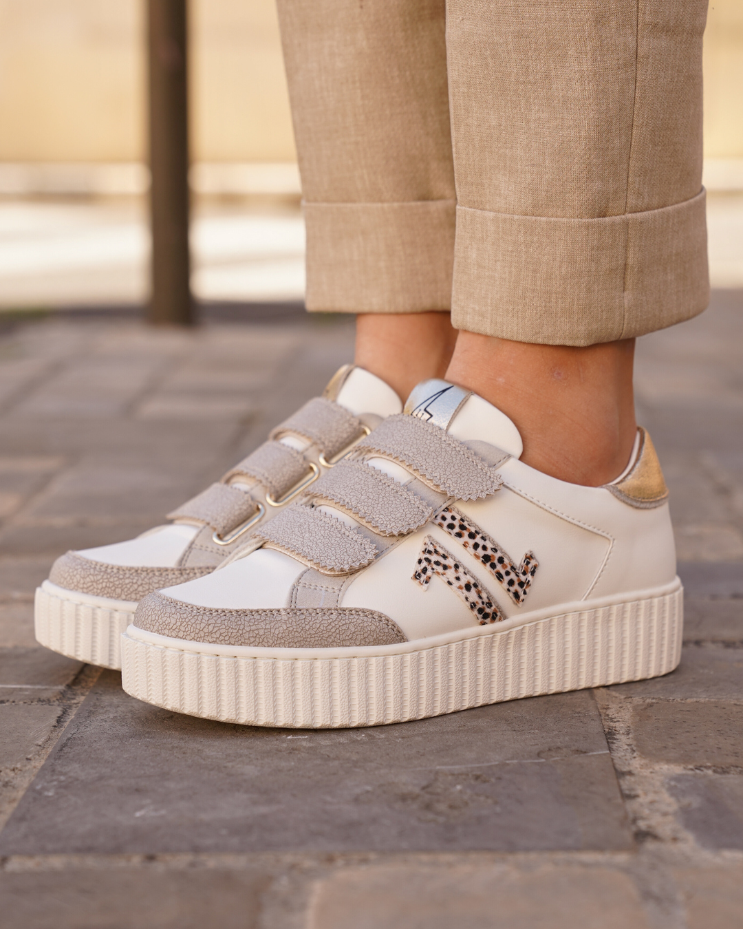 Basket femme creepers argentée à scratch - CL83 GREY