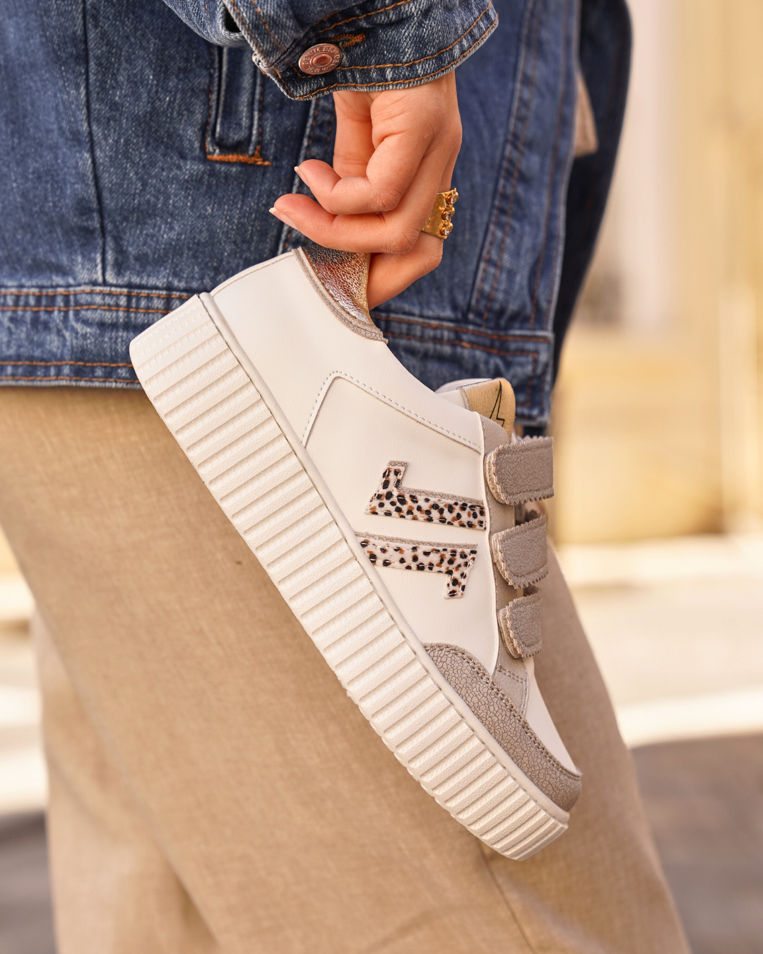 Basket femme creepers argentée à scratch - CL83 GREY