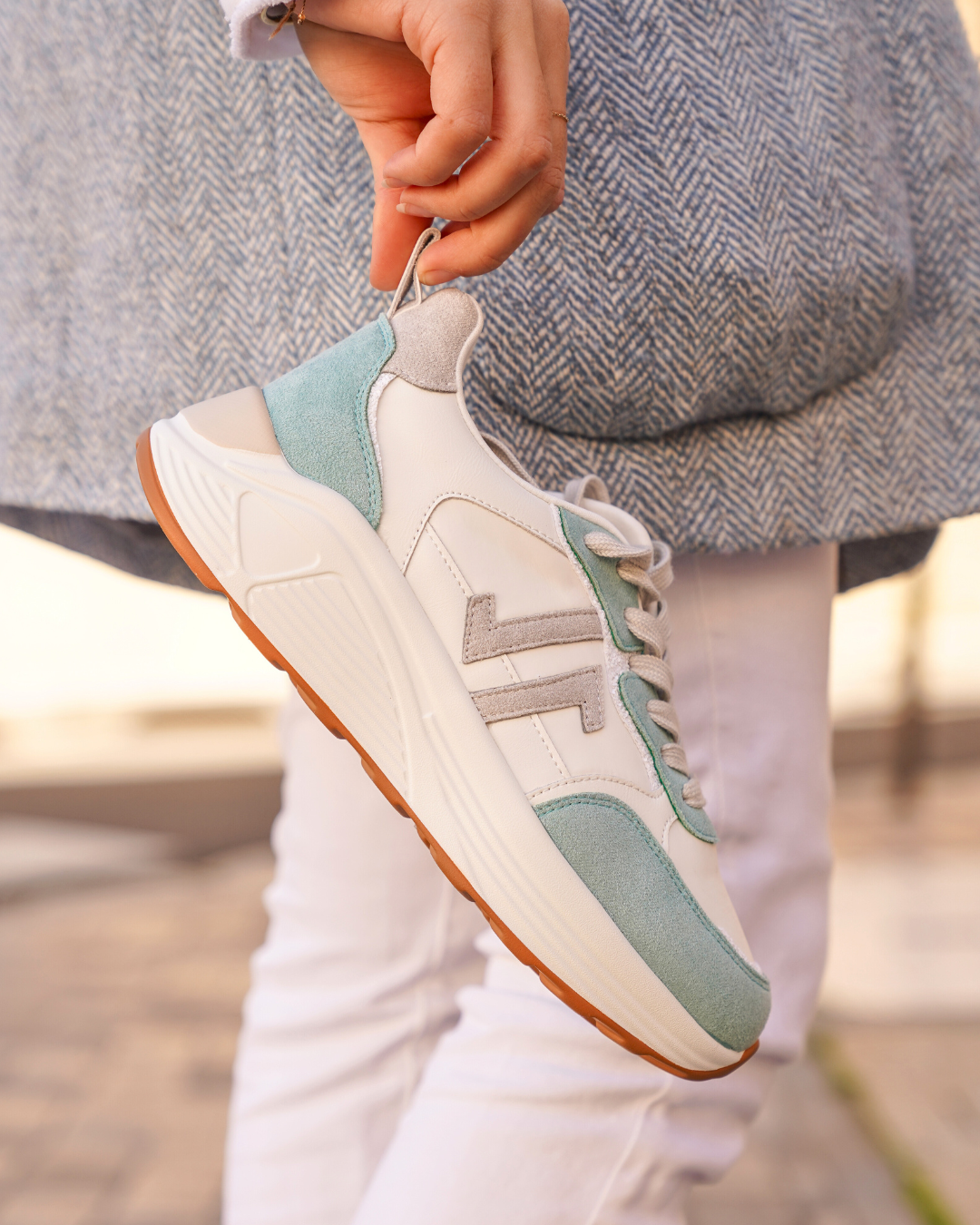Basket femme compensée bleu pastel à lacets - CL89 PASTEL