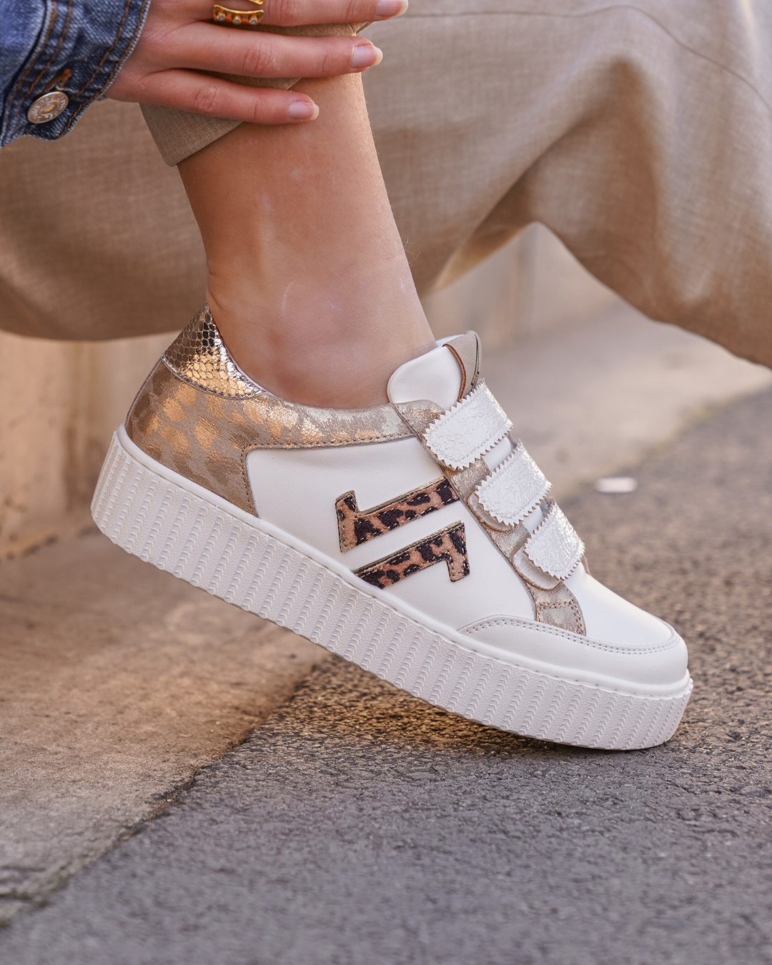 Basket femme creepers léopard à scratch - CL83 LEO
