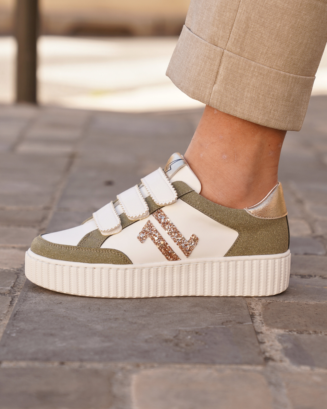 Basket femme creepers kaki à scratch - CL83 KAKI