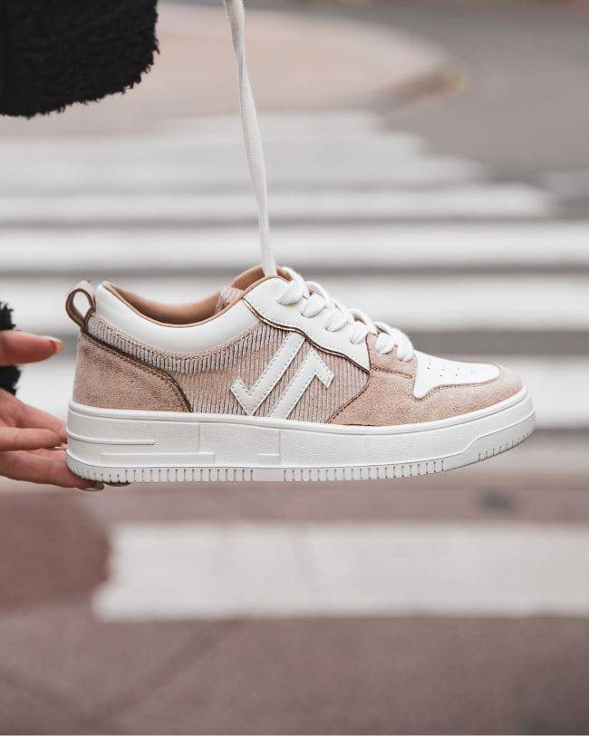 Basket femme sportive beige lacets CL68 BEIGE cl11sneakers