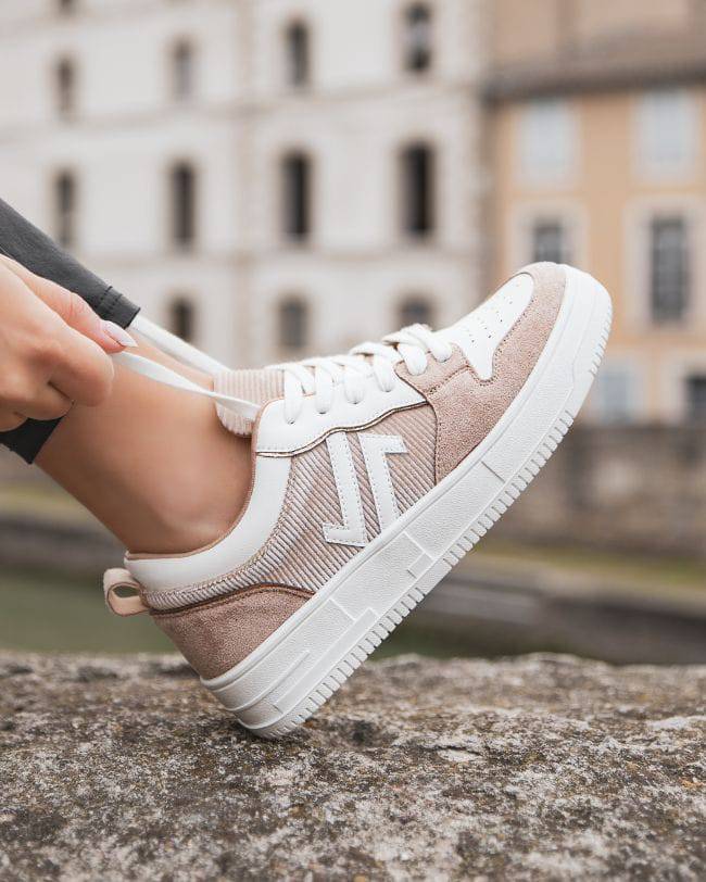 Basket femme sportive beige lacets - CL68 BEIGE - cl11sneakers.fr