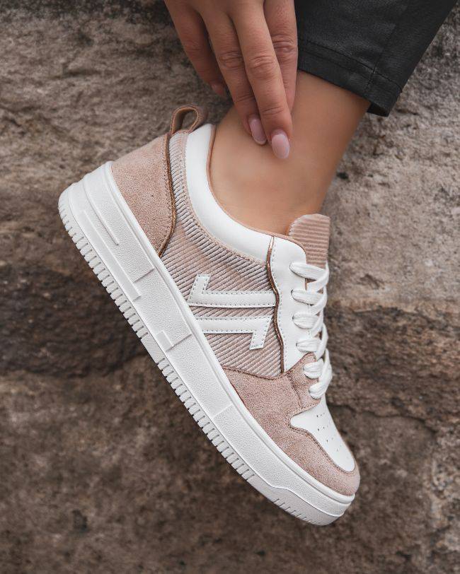 Basket femme sportive beige lacets - CL68 BEIGE - cl11sneakers.fr