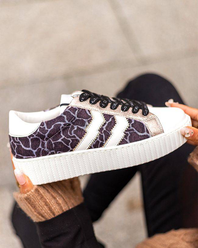 Basket à Motif Tacheté avec Empiècements Blancs et Dorés - CL59 GOLD - cl11sneakers.fr