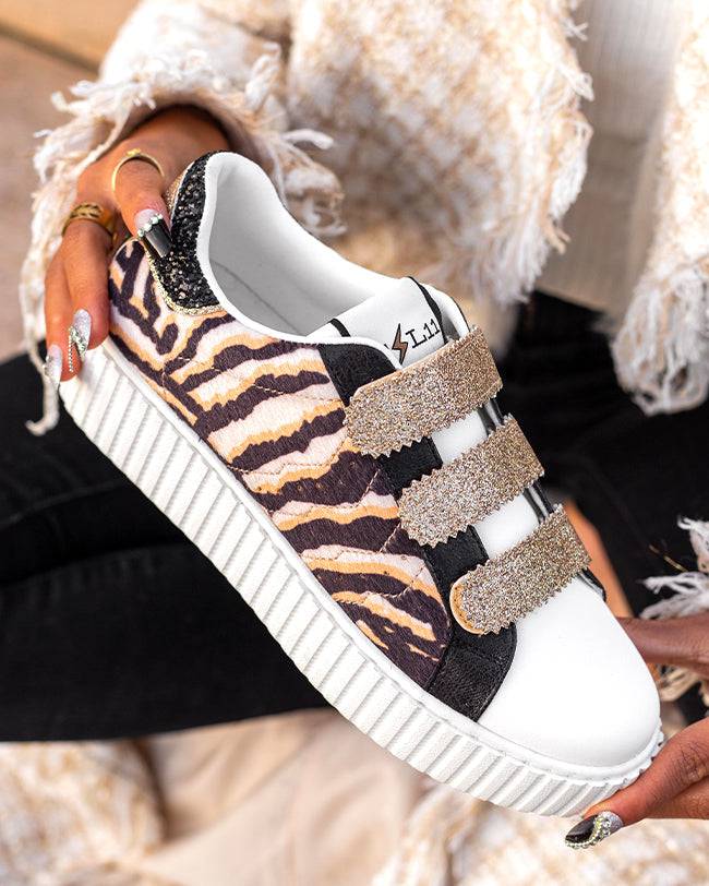Basket Tendance à Motif Tigré avec Détails Dorés - CL60 TIGER - cl11sneakers.fr