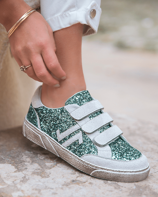 Basket scratchs Chic Paillettes Vertes CL69 GLITTER