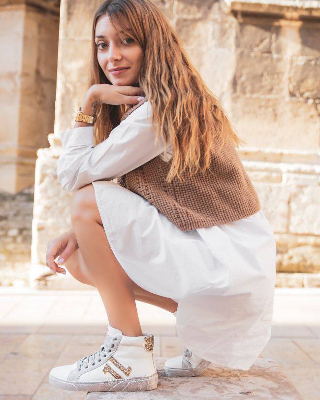 Sneakers montante blanche et dorée - CL71 WHITE - cl11sneakers.fr