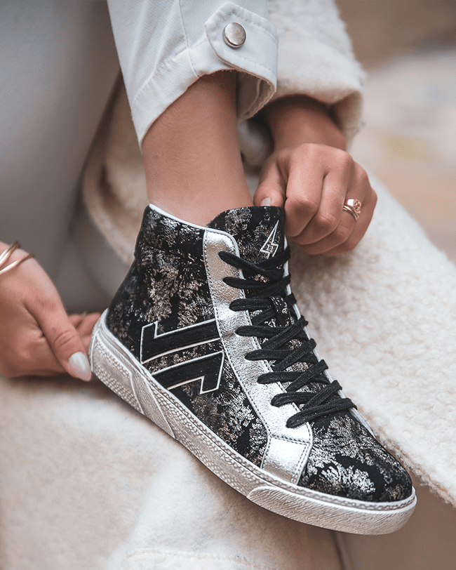 Basket grise top argente femme